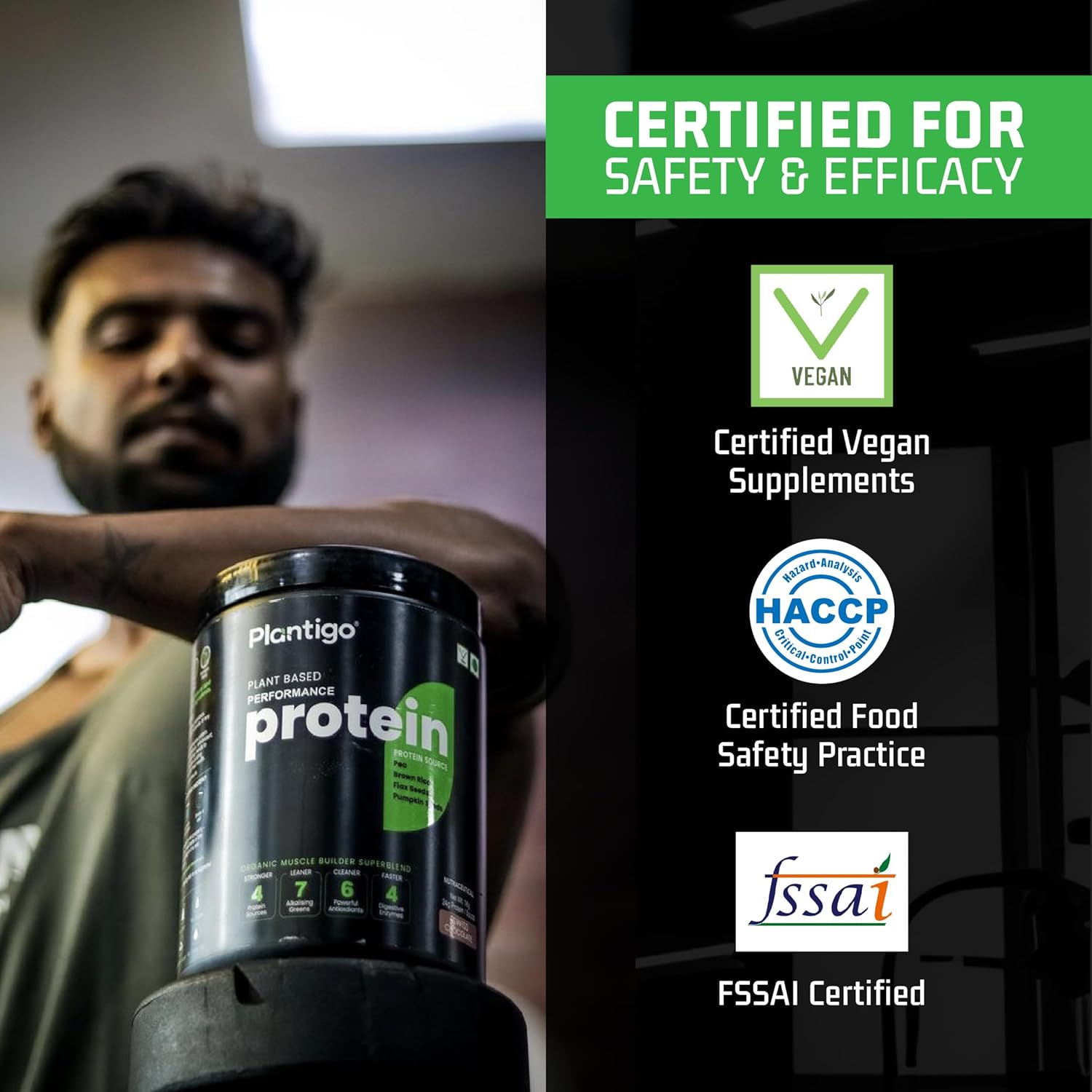Plantigo Plant Protein Powder 500g - Unsweetened, Unflavoured, No added Sugar & Sweetener | Plant Based Pea Protein Powder |25g Protein, BCAA, Fiber - Men & Women Muscle Growth, Cooking, Baking
