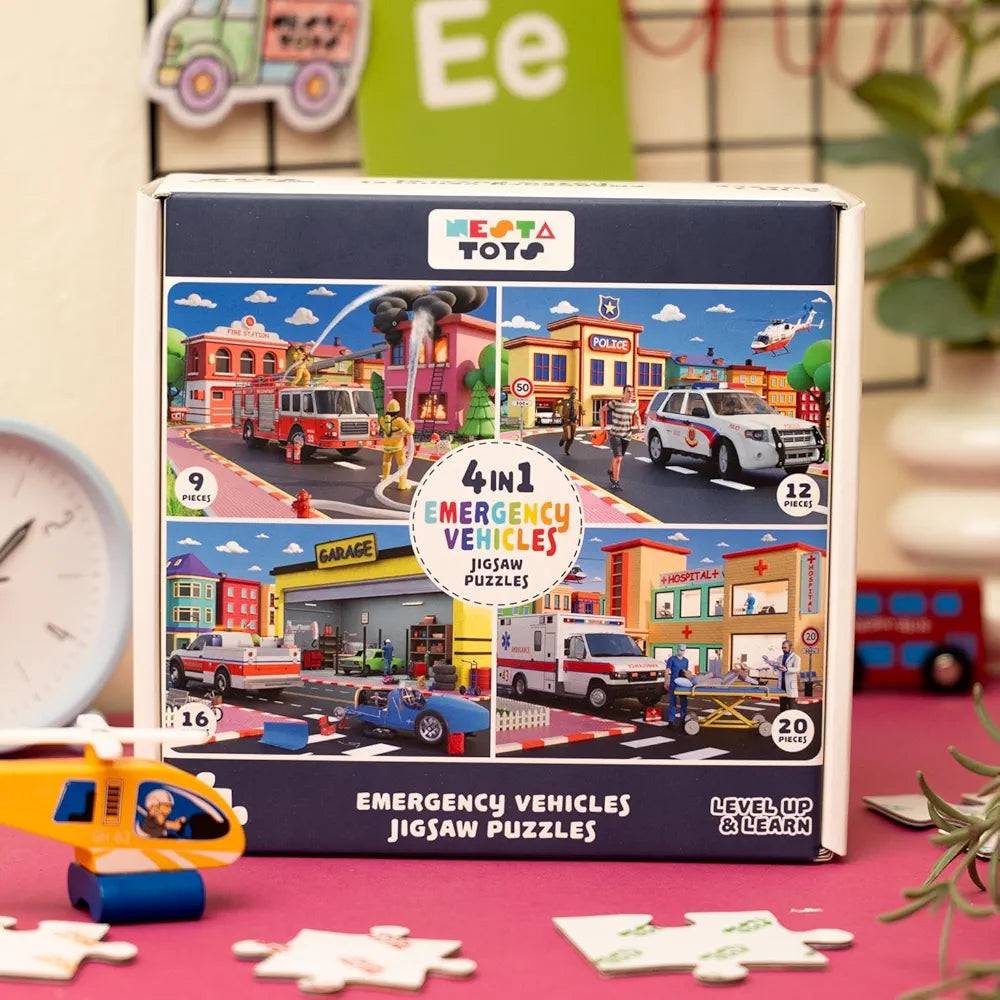 Nesta Toys Floor Puzzle & Game 4 in 1 Jigsaw Puzzle Emergency Vehicles Educational Toy Gifts for Boys & Girls Ages 2, 3, 4, 5, 6 Years Car Toys for Kids