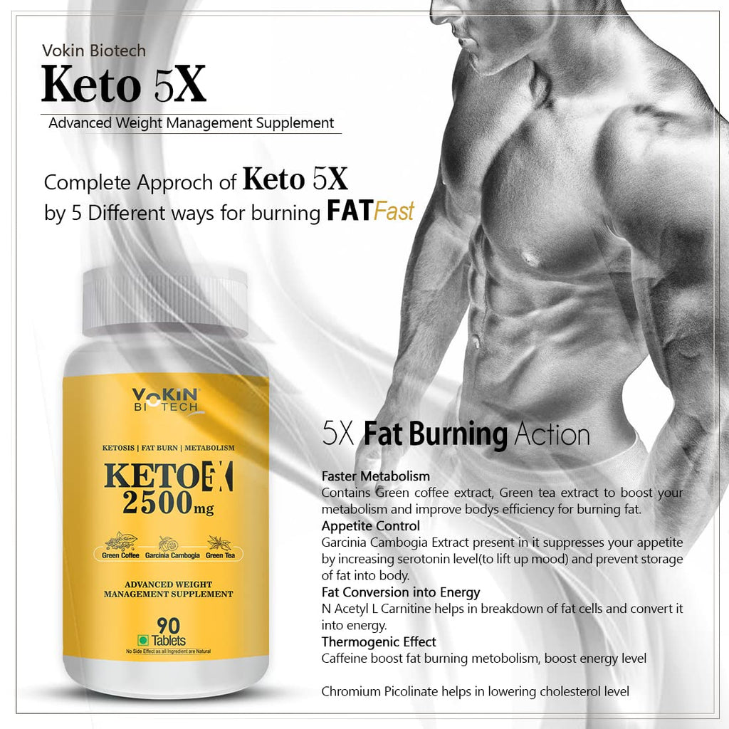 Vokin Biotech Keto 5X with Garcinia Cambogia Natural Weight Loss Supplement For Men and Women 90 Tablets