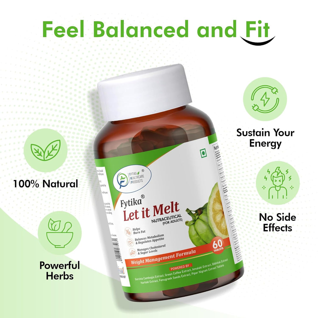 Fytika Let it Melt Weight Management - 60 Tabs | Garcinia Combogia, Green Coffee, Triphala, Kali Jeeri| Healthy Weight Support| for Men & Women Net