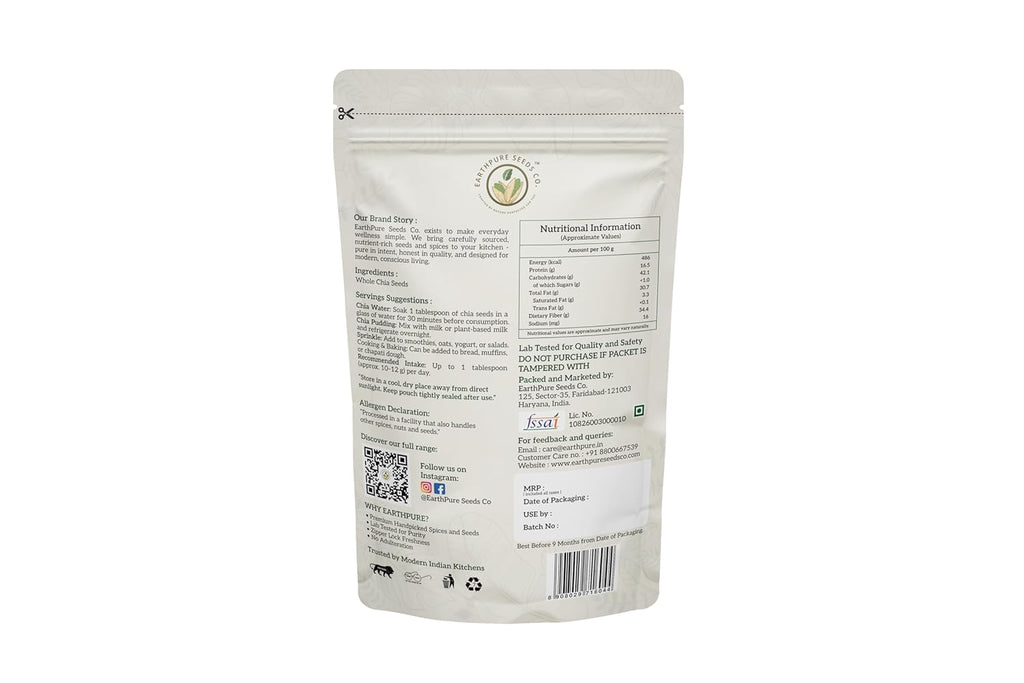 EarthPure Chia Seeds 100g I Seeds for Eating | Seeds for Weight Management | Rich in Calcium, Protein & Fibre