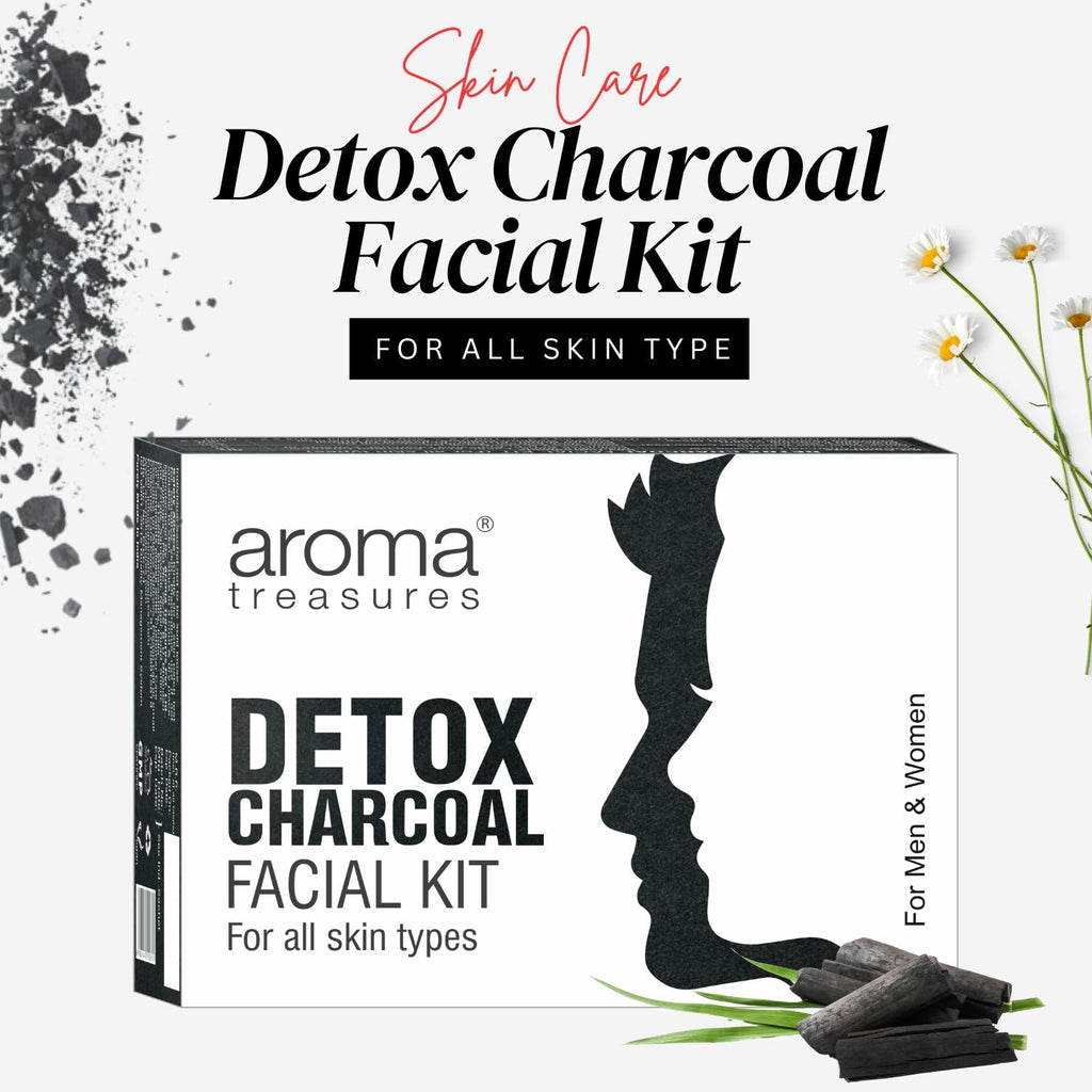 Aroma Treasures Detox Charcoal Facial Kit | Deep Pore Purifying 6-Step Home Facial | Removes Impurities, Excess Oil & Tan | Brightening, Clarifying & Instant Glow Facial for All Skin Types – 43g/ml
