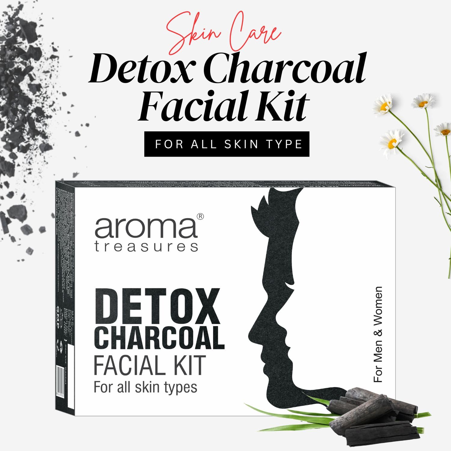 Aroma Treasures Detox Charcoal Facial Kit | Deep Pore Purifying 6-Step Home Facial | Removes Impurities, Excess Oil & Tan | Brightening, Clarifying & Instant Glow Facial for All Skin Types – 43g/ml