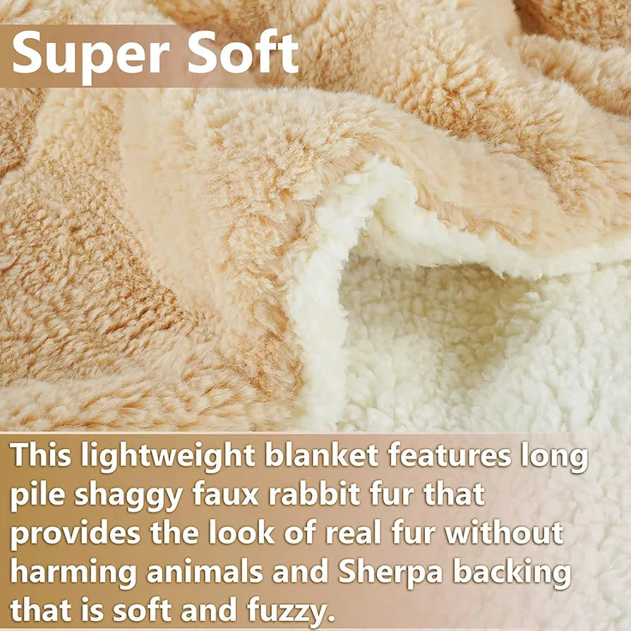Homekart Faux Rabbit Fur with Sherpa Luxurious Soft Fluffy Cozy Fuzzy Warm Reversible Blanket for Single Size Bed Blanket Color Beige