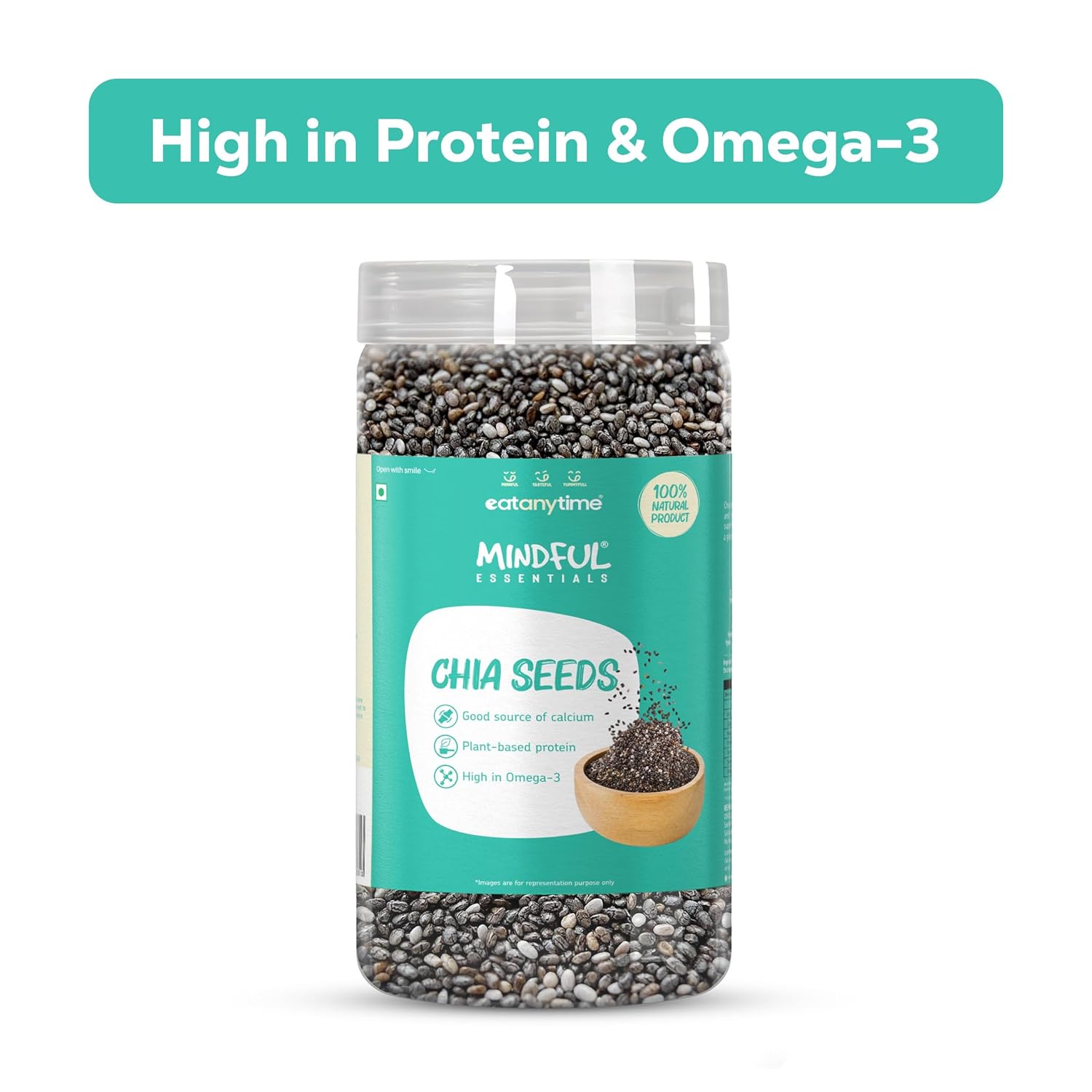 Eat Anytime Chia Seeds | Source of Calcium, Fibre & Protein | High in Omega 3 | Seeds for Weight Management | Premium Raw Chia Seeds - 600 g