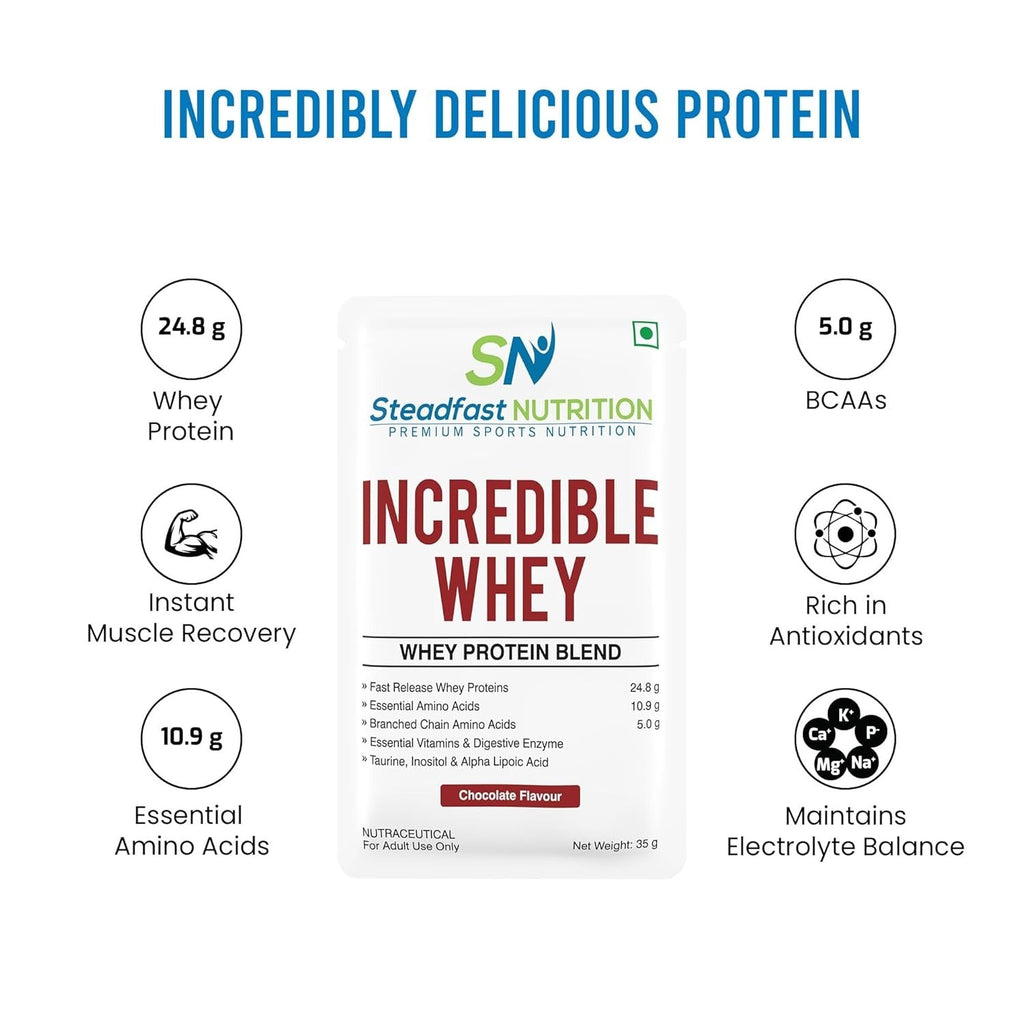 Steadfast Nutrition Incredible Whey Protein - Chocolate - 35 gms (6 Sachets)