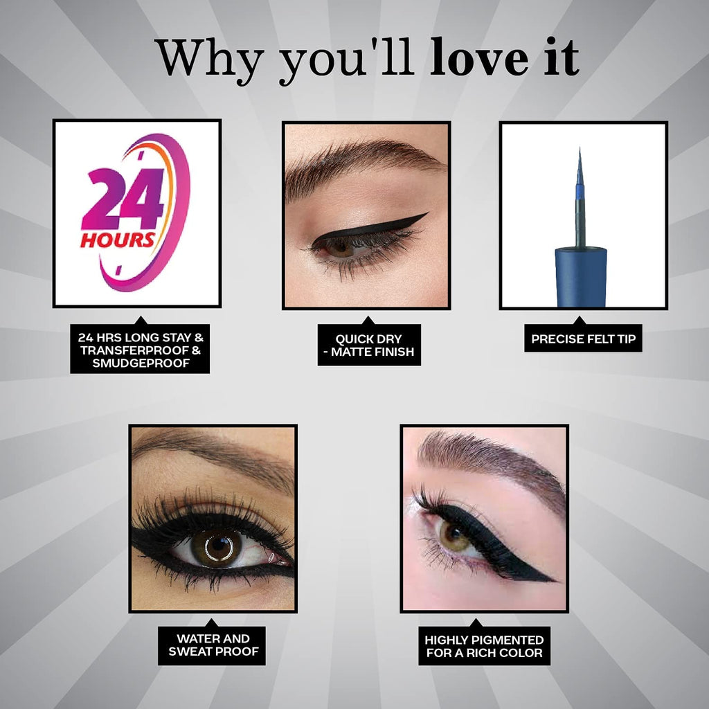 FACES CANADA Ultime Pro Matte Play Eyeliner - Black, 2.5 ml | Quick Dry | Matte Finish | 24 Hr Long Lasting Formula | Precise Felt Tip | Highly Pigmented | Waterproof, Smudgeproof & Sweatproof