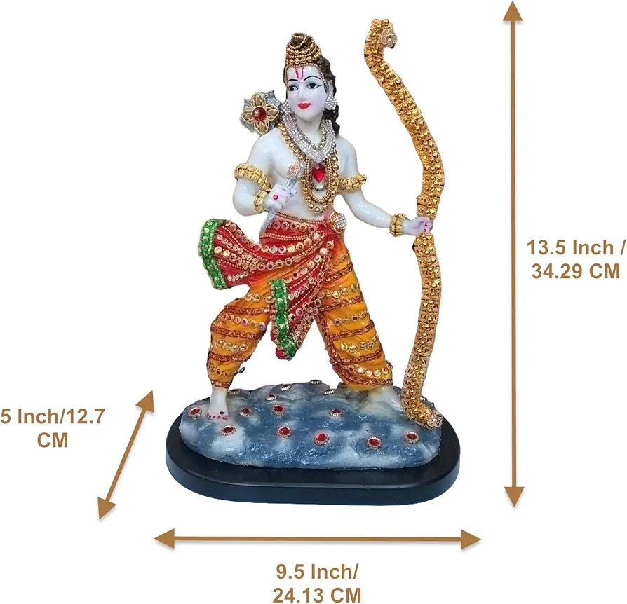 Alila Marble Finish Murti Idol Statue Sculpture Spiritual Hindu God Shri Ram with Stone 13.5 Inch