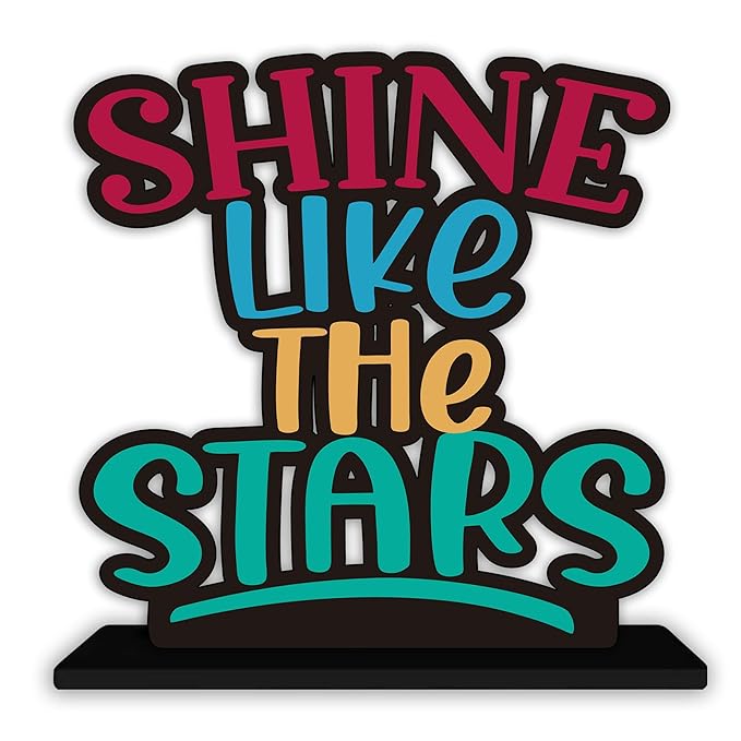 Artvibes Wooden Idols and Figurine Shine Like the Stars Inspirational Quotes Table Decor for Office Desk Showpiece
