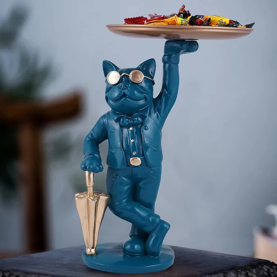 Zart Cool Dog Showpiece with Plate Home Decor Showpiece Dog Blue Umb