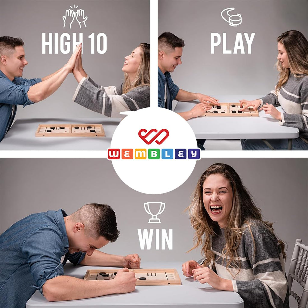 Wembley Fastest Finger First Board Game Wooden String Hockey Sling Puck Indoor Toy