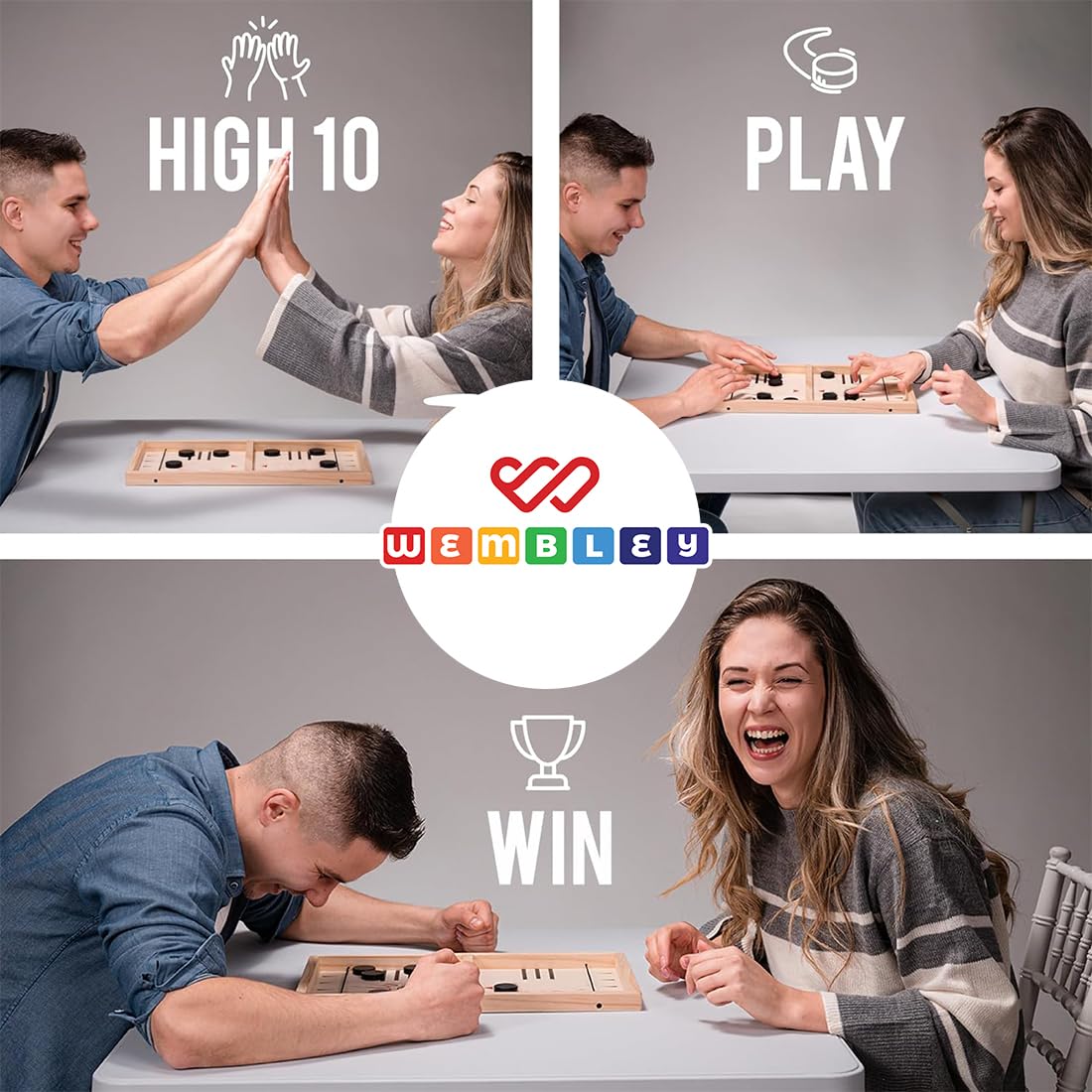 Wembley Fastest Finger First Board Game Wooden String Hockey Sling Puck Indoor Toy