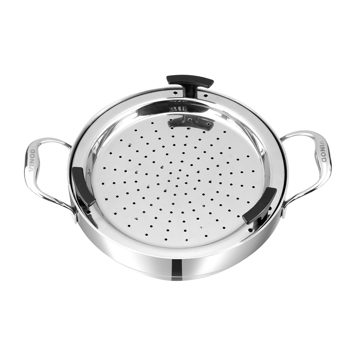 Vinod Platinum Triply Stainless Steel Multipurpose Kadai 26cm 5 Plates 4L Idli Steamer