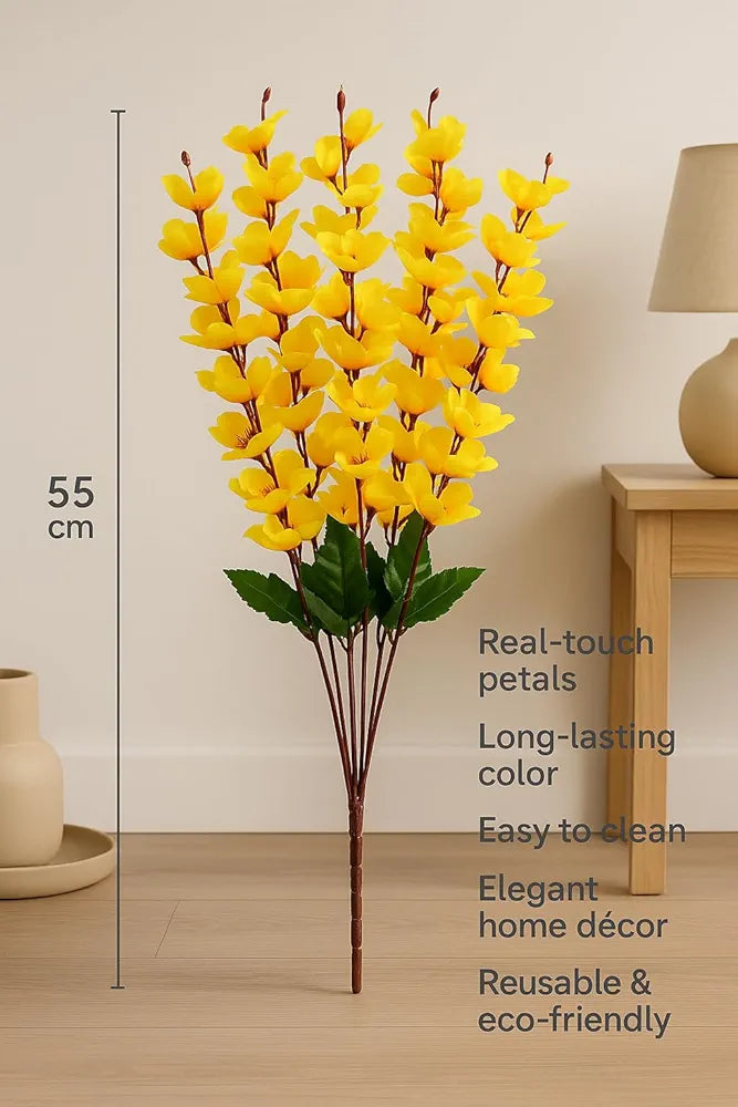 Artificial Cherry Blossom Pink Faux Silk Flower Stick for Vase 55 cm Reusable Realistic Flowers Yellow