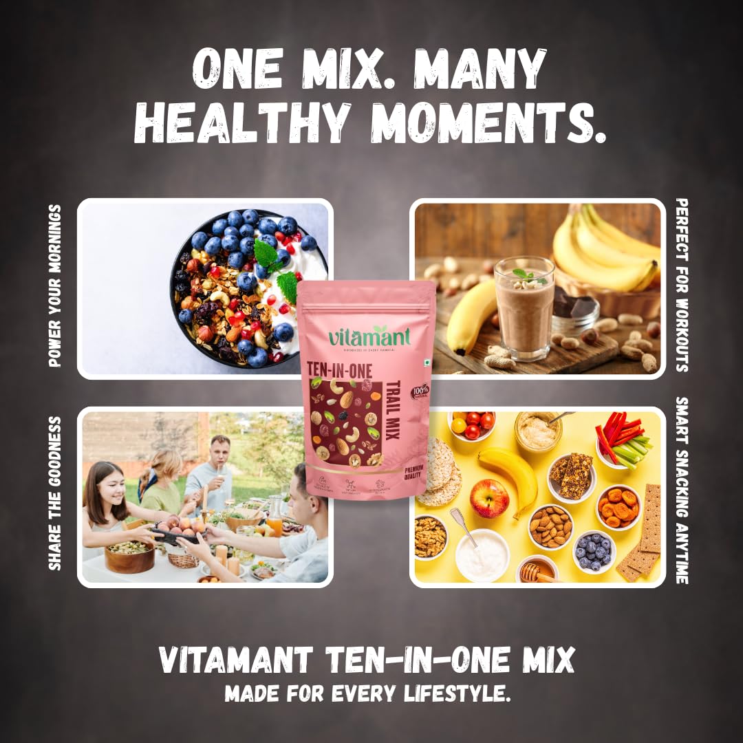 Vitamant 10-in-1 Trail Mix | Premium Mixed Dry Fruits, Nuts & Seeds | Healthy Snack | No Added Sugar | Natural Energy Booster | 250g