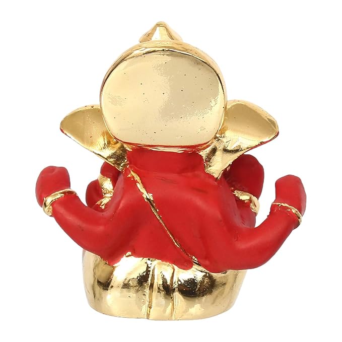 Ecraftindia Gold Plated Red Mukut Ganesha Decorative Showpiece
