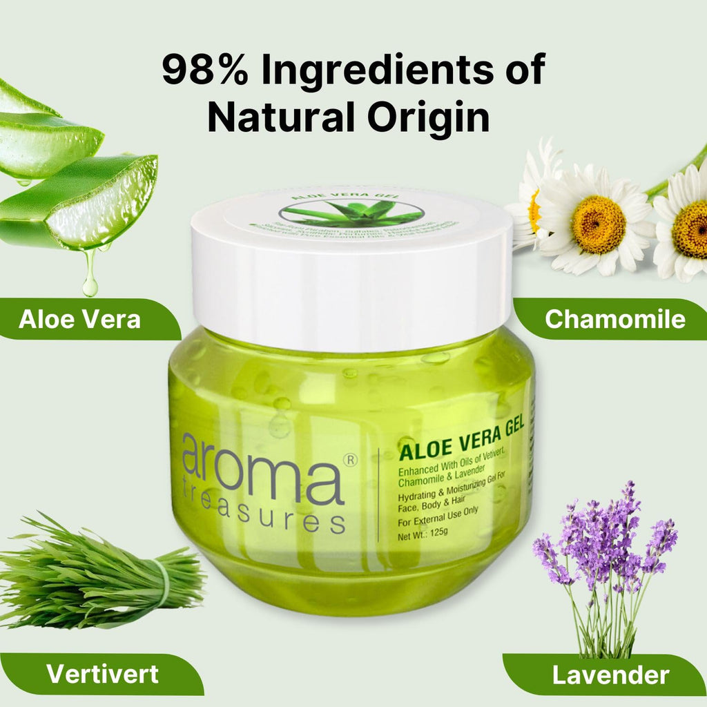 Aroma Treasures Aloe Vera Gel for Face, Body & Hair | Moisturizing & Hydrating Aloevera Gel | 98% Ingredients of Natural Origin | Pure Aloe Vera Gel for Skin, Hair & Pimples | 125g