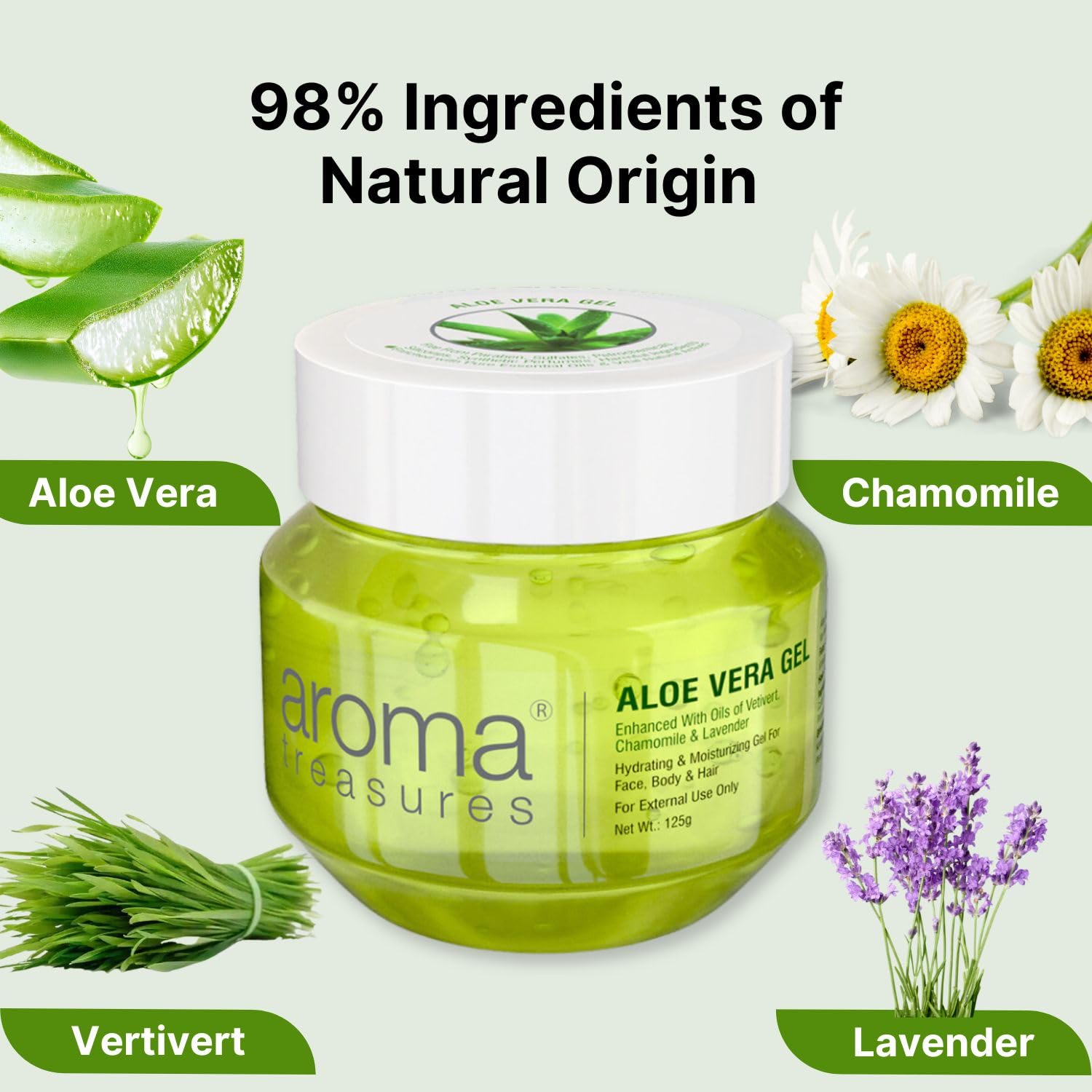 Aroma Treasures Aloe Vera Gel for Face, Body & Hair | Moisturizing & Hydrating Aloevera Gel | 98% Ingredients of Natural Origin | Pure Aloe Vera Gel for Skin, Hair & Pimples | 125g