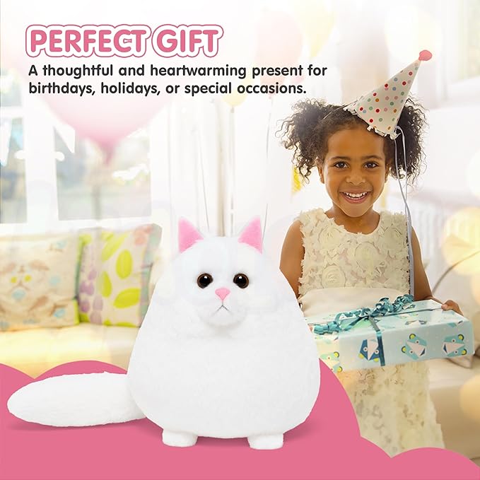 Kidology Giant Fluffy Persian Cat Plush Ultra-Soft Stuffed Animal for Kids 27cm White