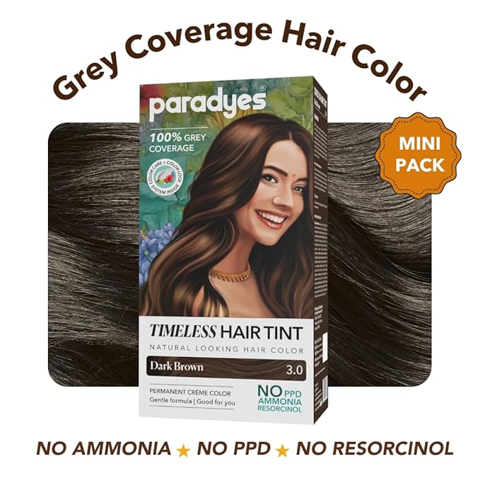 Paradyes Mini Dark Brown Timeless Hair Tint, Permanent Crème Hair Color for Hair & Beard | 3.0 Dark Brown | 60 Gms