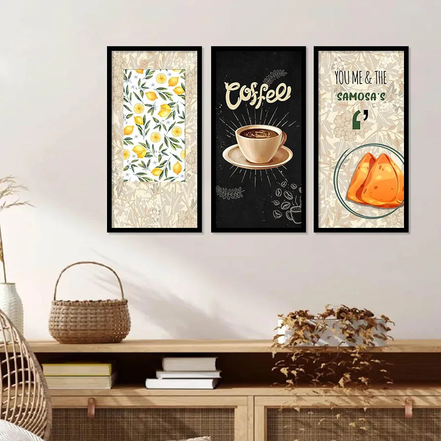 Kotart Quotes Posters with Frame for Restaurant Wall Decoration Coffee Set of 3