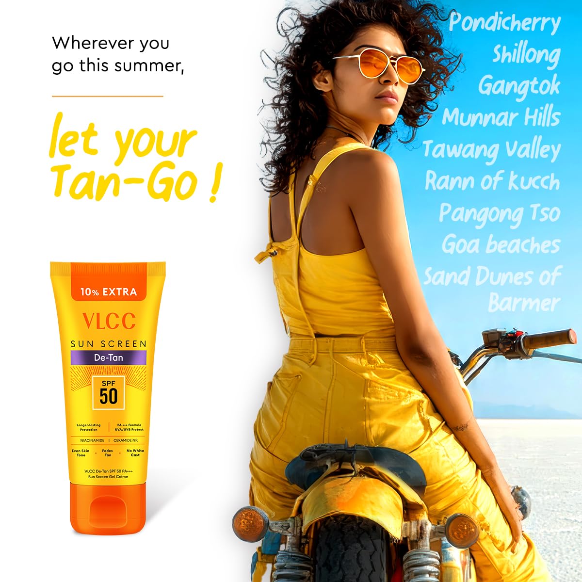 VLCC All Skin De-Tan SPF 50 PA+++ Sunscreen Gel Crème - 100g + 10g Extra | With Cucumber, Carrot, and Saxifraga Extracts | Enhances Glow, Protects from UVA, UVB Rays, and Help Reduce Dark Patches.