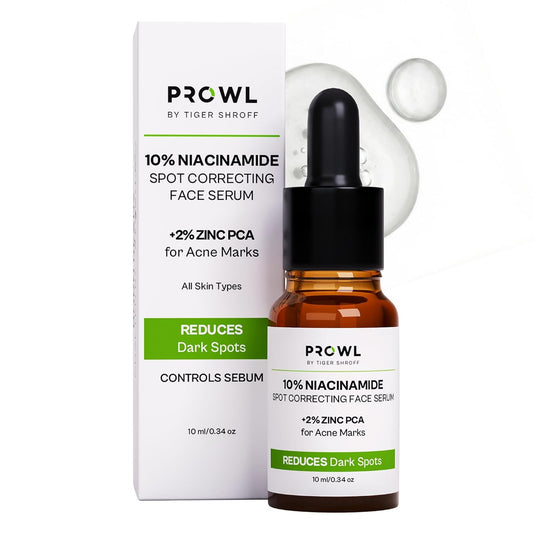 PROWL by Tiger Shroff 10% Niacinamide Serum with 2% Zinc PCA for Oily & Acne Prone Skin | Reduces Dark Spots, Pigmentation & Controls Oil for Men | Face Care Serums for All Combination Skin | 10ml