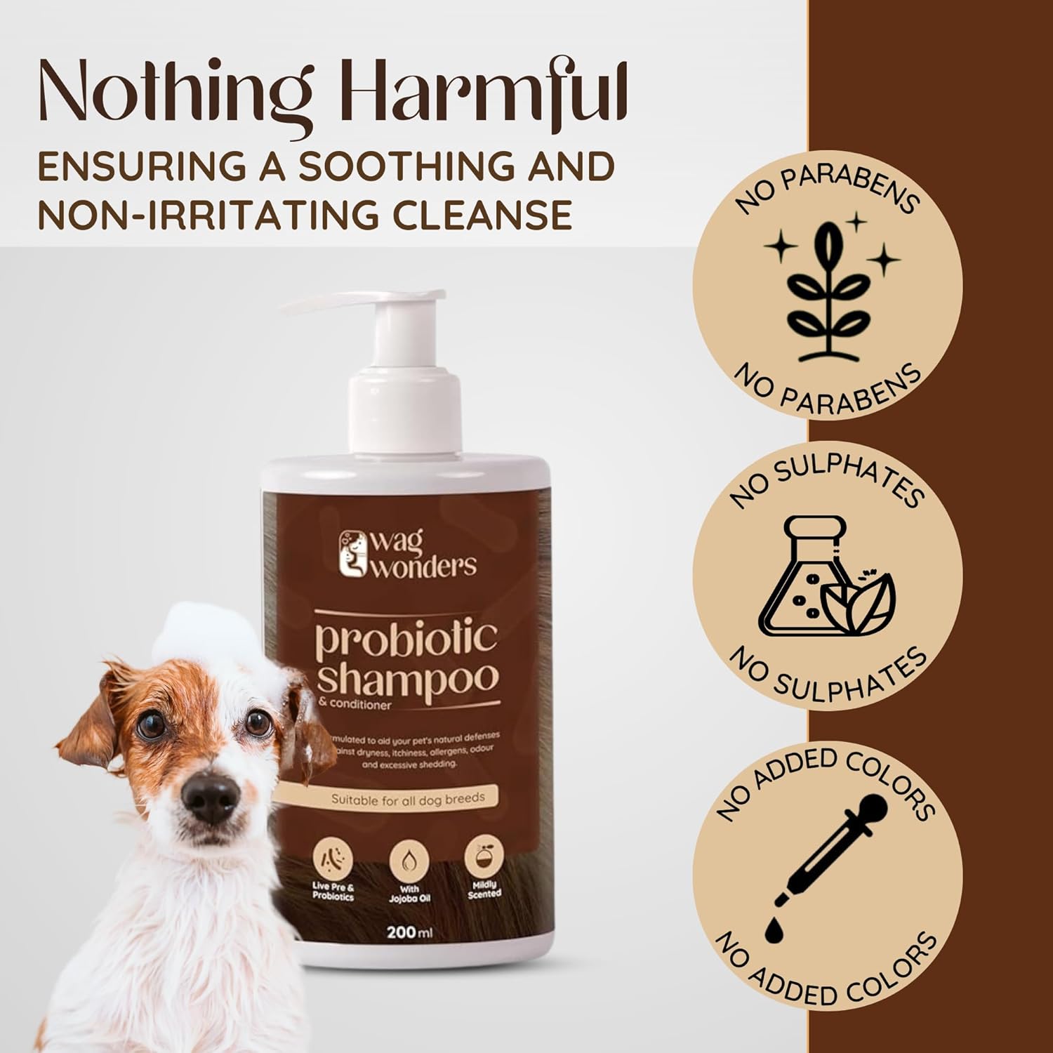Wag Wonders 400 Ml Probiotic Shampoo for Dogs Natural Care From Healthy Bacteria | Helps in Improves Skin Health, Shinier Skin