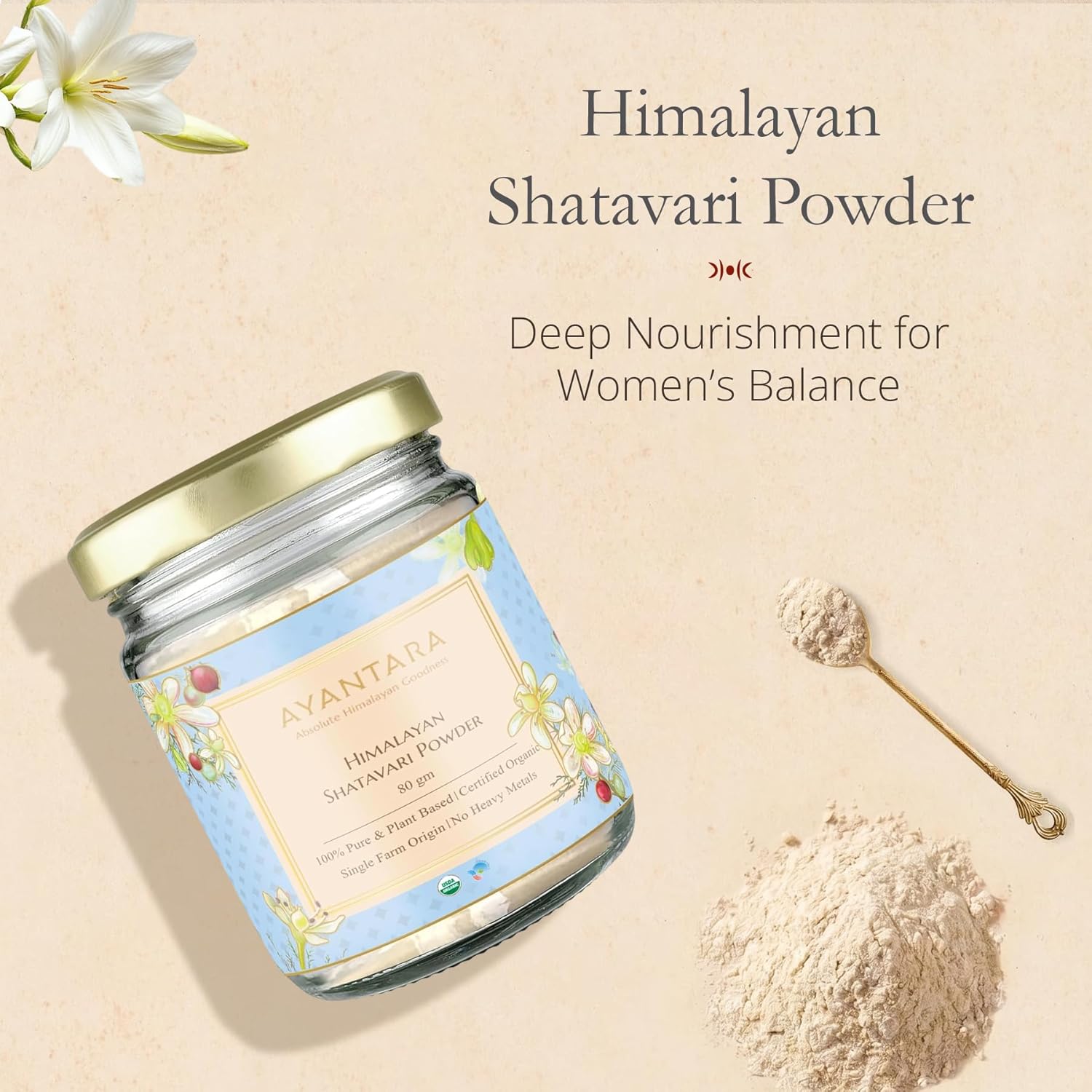 Himalayan Shatavari Powder - 80g | 100% Natural & Organic | Supports Womenâ€™s Health & Hormonal Balance, Lactation, PCOS & PMS | Immunity & Vitality Booster | No Preservatives | Lab Tested