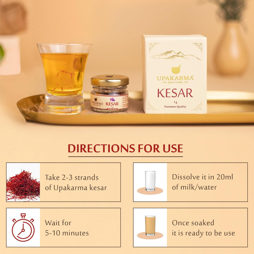 UPAKARMA Kashmiri Kesar Saffron Original 1gram - Premium A+++ Grade in Gift Box, 100% Pure, Handpicked for Flavor & Aroma, Ideal for Cooking & Sweets - Pack of 1