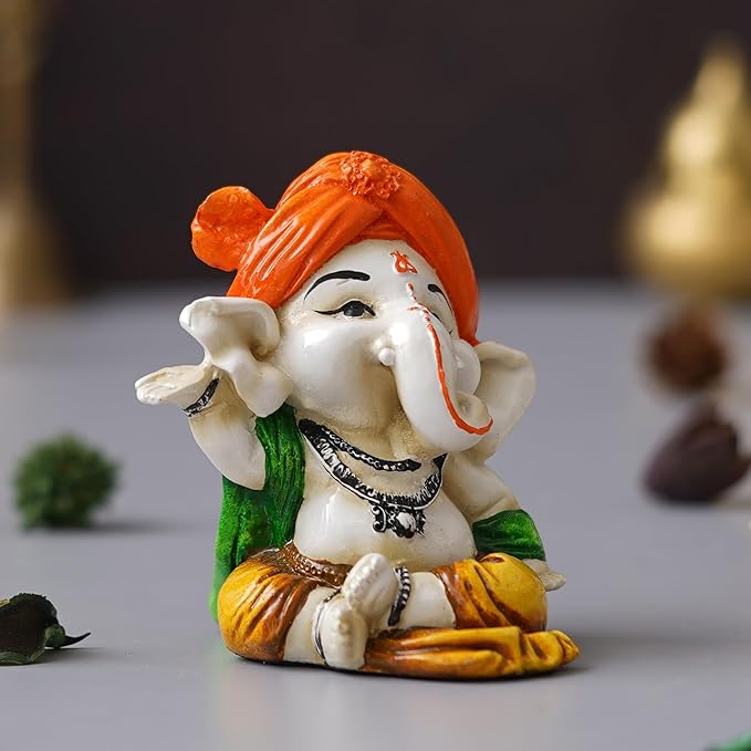 Ecraftindia Orange Polyresin Handcrafted Dancing Lord Ganesha Idol While Sitting | God Idol