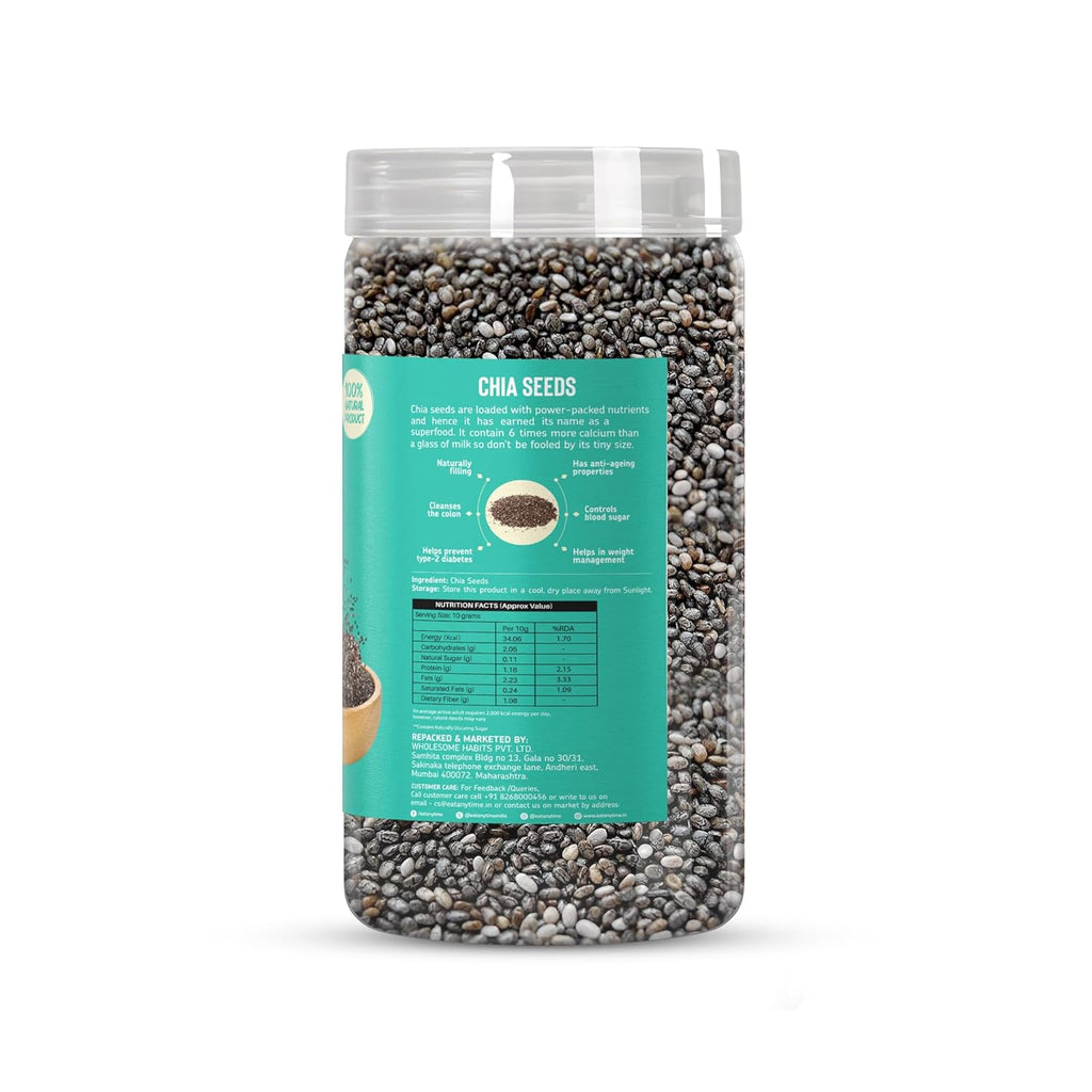 Eat Anytime Chia Seeds | Source of Calcium, Fibre & Protein | High in Omega 3 | Seeds for Weight Management | Premium Raw Chia Seeds - 600 g