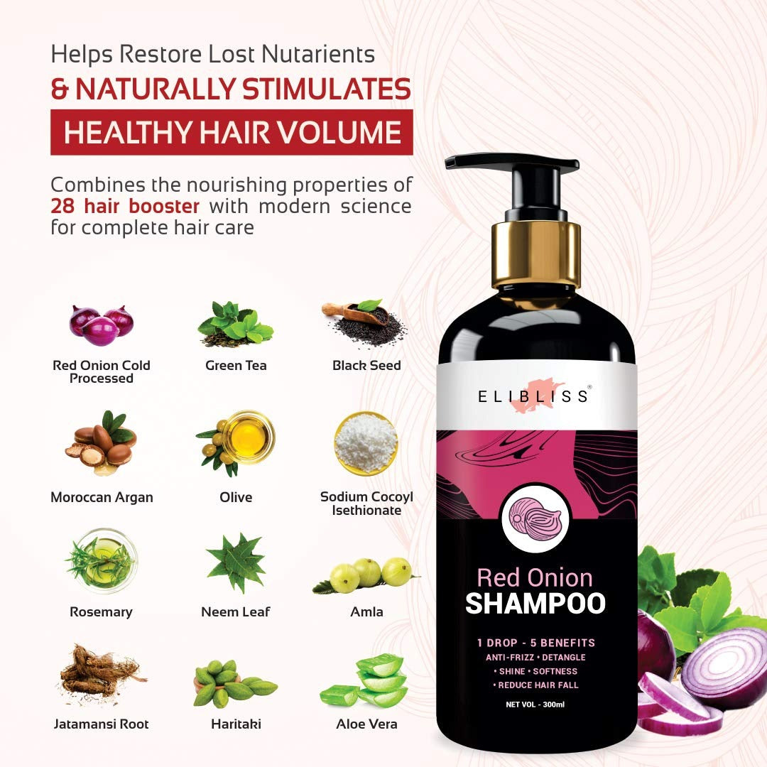 Eliblss Red Onion Hair Shampoo - 300 ml (Pack of 3)