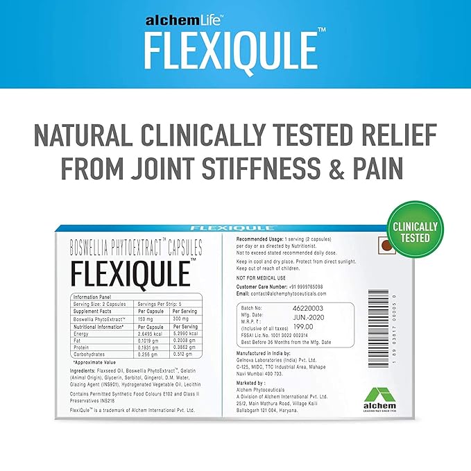 Alchem Life Flexiqule A Natural Care For Joint Stiffness & Pain 10 Caps | Pack Of 3 Strips