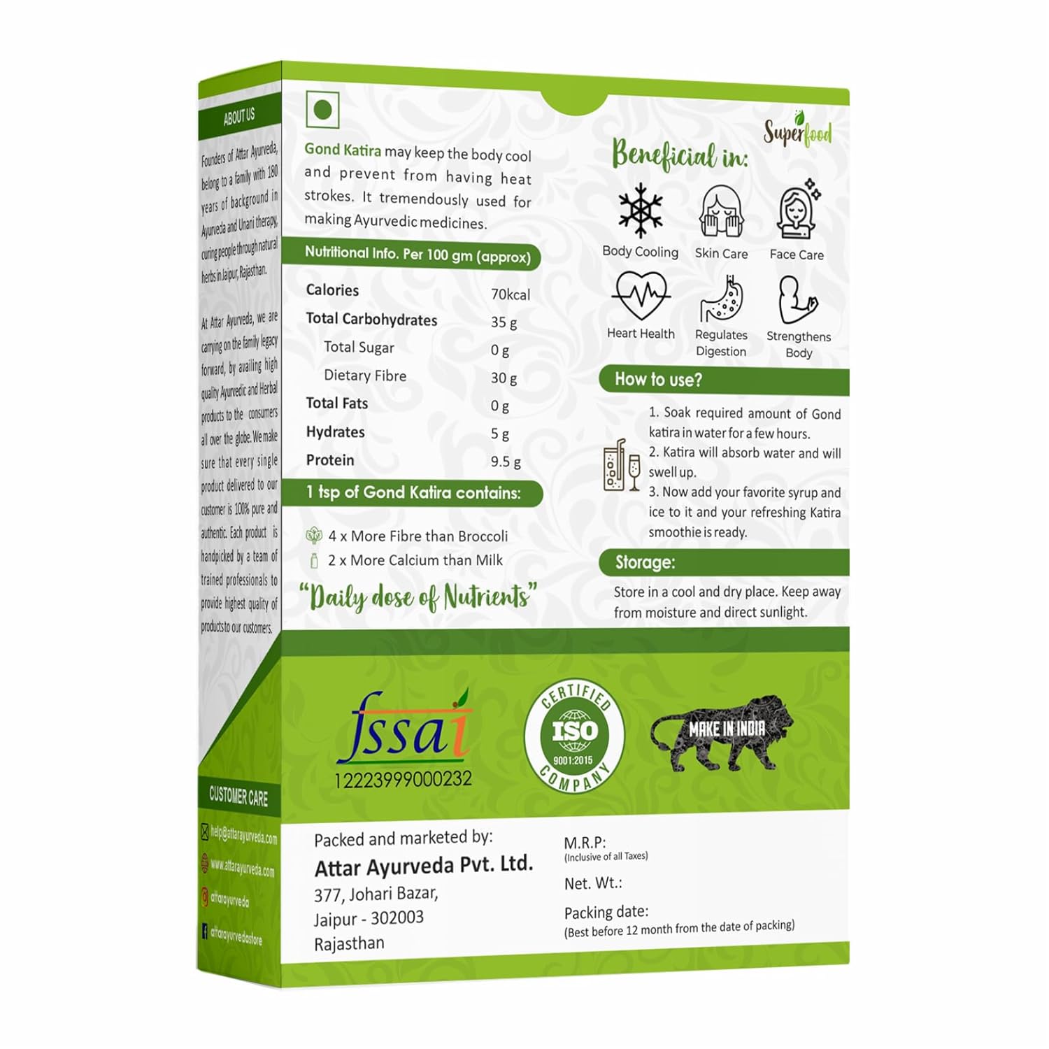 Attar Ayurveda Gond Katira Pure (Edible Gum) - 200 grams | Tragacanth Gum | High Cooling Properties Herbal Food | Super Food |