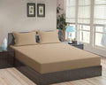 Trance Home Linen 100% Cotton 75x60 inch 200TC Satin Stripe Elastic Fitted Bedsheet Daily Use Double Bed with 2 Pillow Covers Colour Brown Grey