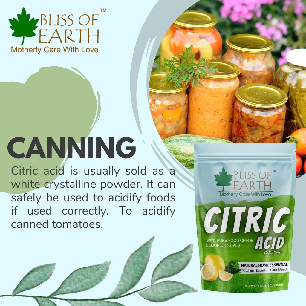 Bliss of Earth Citric Acid 100% Pure Food Grade Lemon Crystals Anhydrous Citric Acid Powder 907gm
