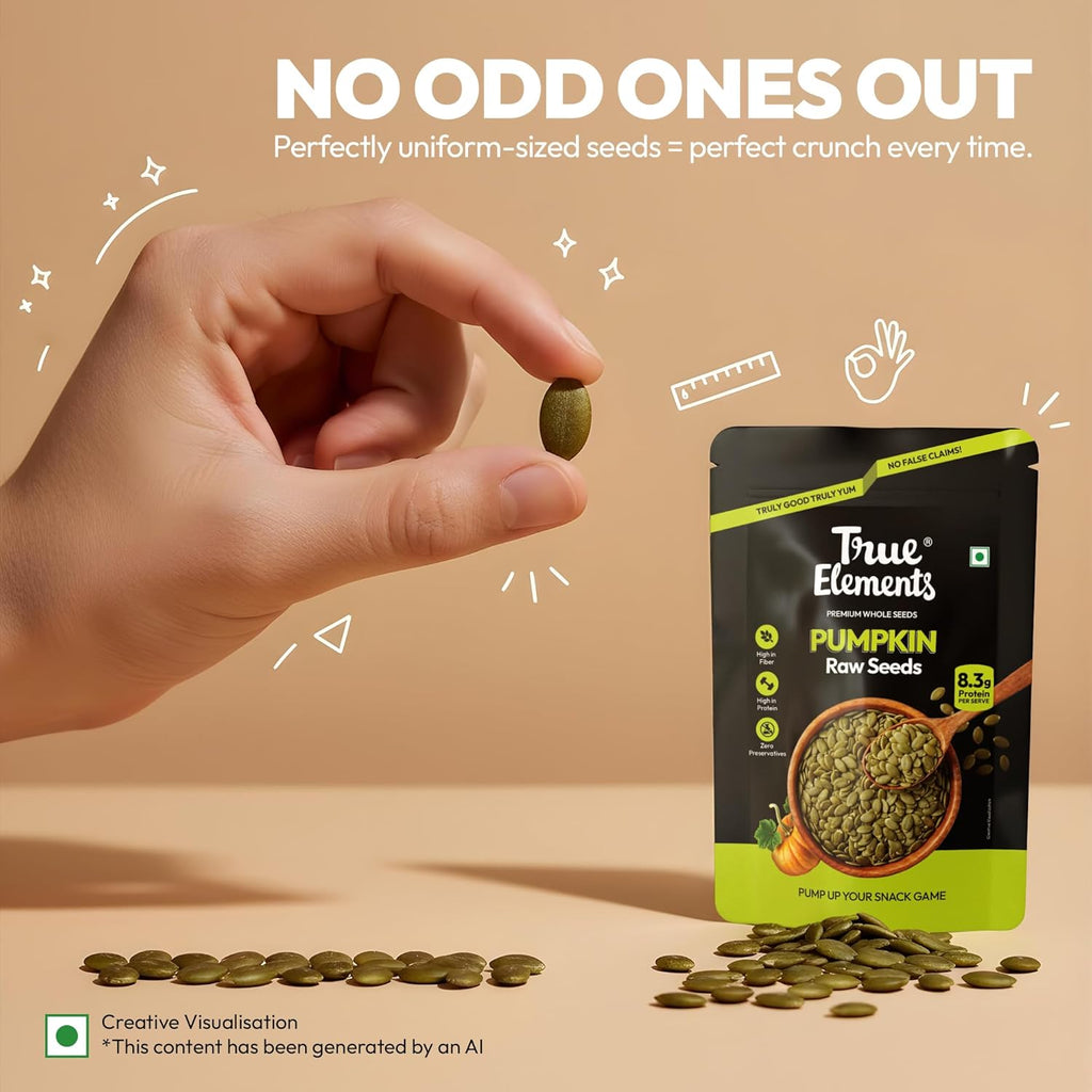 True Elements Pumpkin Seeds - Premium AAA Grade Raw Seeds for Eating | Immunity Booster Seeds | Diet Snacks | High in Protein