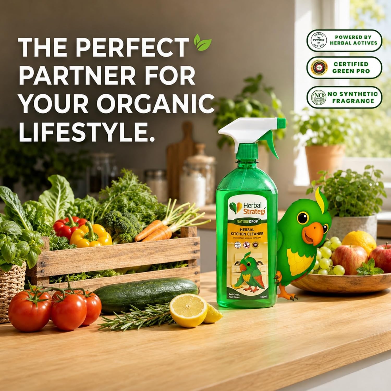 Herbal Strategi Kitchen Cleaner Spray Khanewala Clean – Food-Safe & Non-Toxic | Everyday kitchen cleaner | Safe for Organic Kitchens, Baby High-Chairs & Countertops | No Harsh Chemical Residue