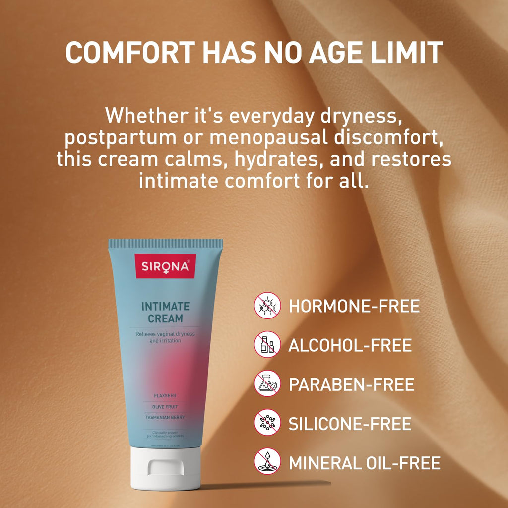 Sirona Intimate Cream for Women â€“ 50g (Pack of 1) | Reduces Dryness, Itching & Irritation Relief | Maintains pH Balance (3.8-5.0) | with Hyaluronic Acid, Tasmanian Berry & Flaxseed Oil