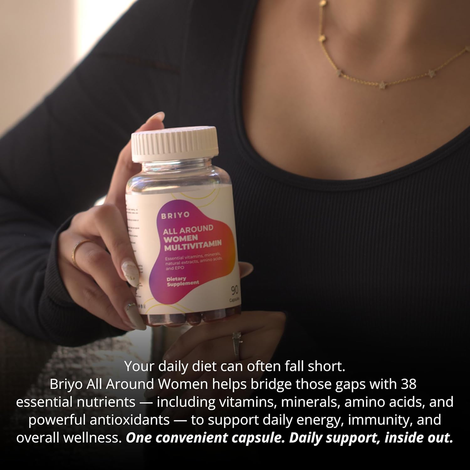 Briyo Womenâ€™s Multivitamin All Around Women Multivitamin- 38 nutrients in 1 conveniently sized capsule (Vitamins, Minerals, Natural extracts, Amino acids & more) Overall Health and Immune Support