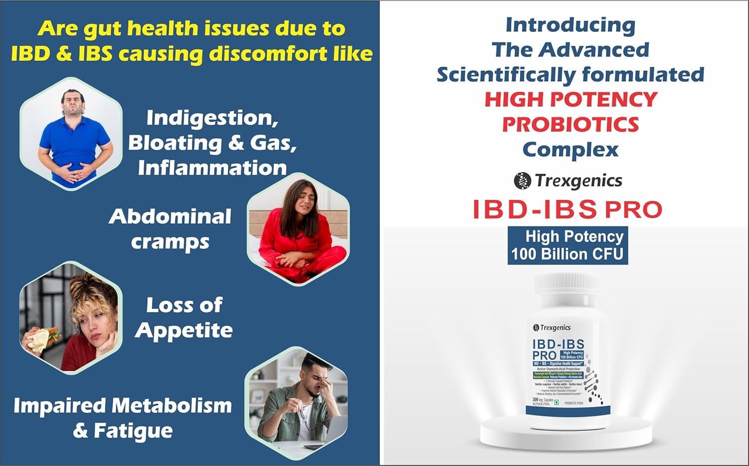 Trexgenics IBD-IBS PRO Digestive Health Delayed Release Gastric Protection Probiotics Bacillus coagulans, subtilis & clausii 100 Billion CFU (30 Veg Capsules)