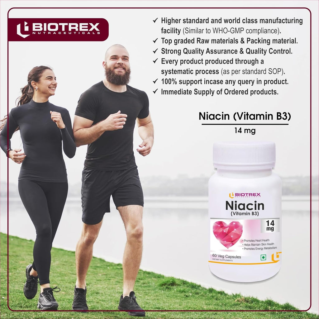 Biotrex Nutraceuticals Niacin 14mg Vitamin B3 With Inositol 50mg Supplement - 60 Veg Capsules