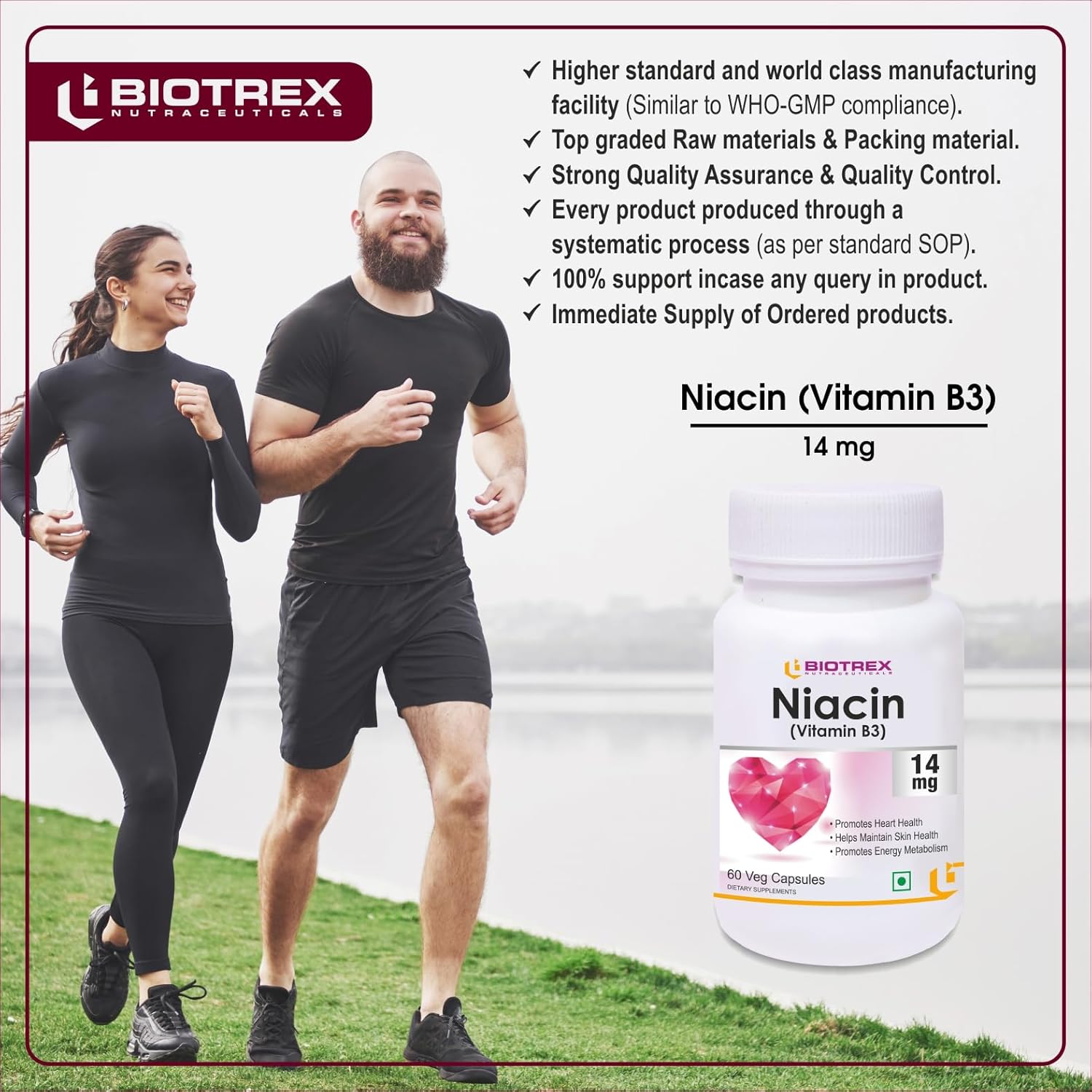 Biotrex Nutraceuticals Niacin 14mg Vitamin B3 With Inositol 50mg Supplement - 60 Veg Capsules