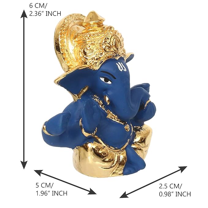 Ecraftindia Gold Plated Blue Mukut Ganesha Decorative Showpiece for Home/ Temple/ Office/ Car Dashboard