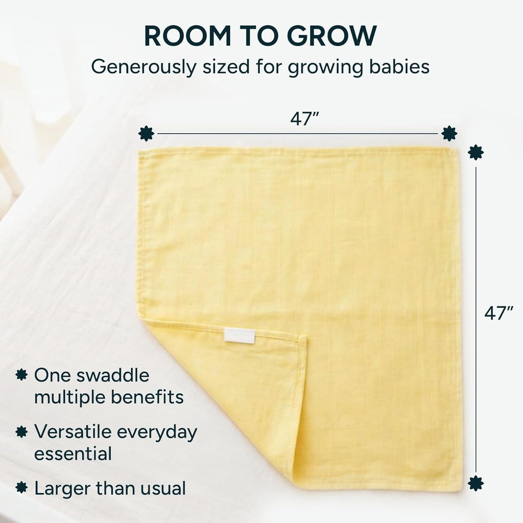 NINTARABABY Extra-Large Swaddle - 100% Organic Premium Muslin Cotton, 47" x 47" (119 cm x 119 cm), Ultra-Soft, Breathable & Lightweight, Multipurpose, Hypoallergenic, Gift for Newborn Girls