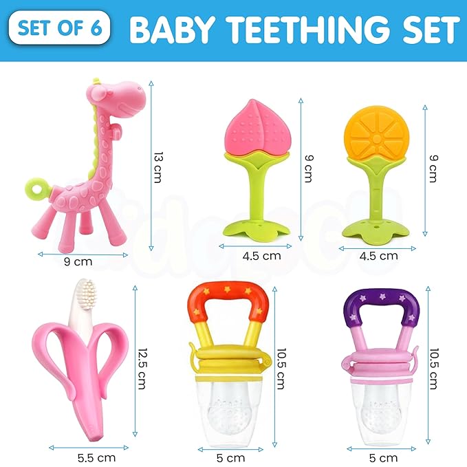 Kidology Baby Teething Toys Silicone Teether for Babies 3-12 Months Set of 6