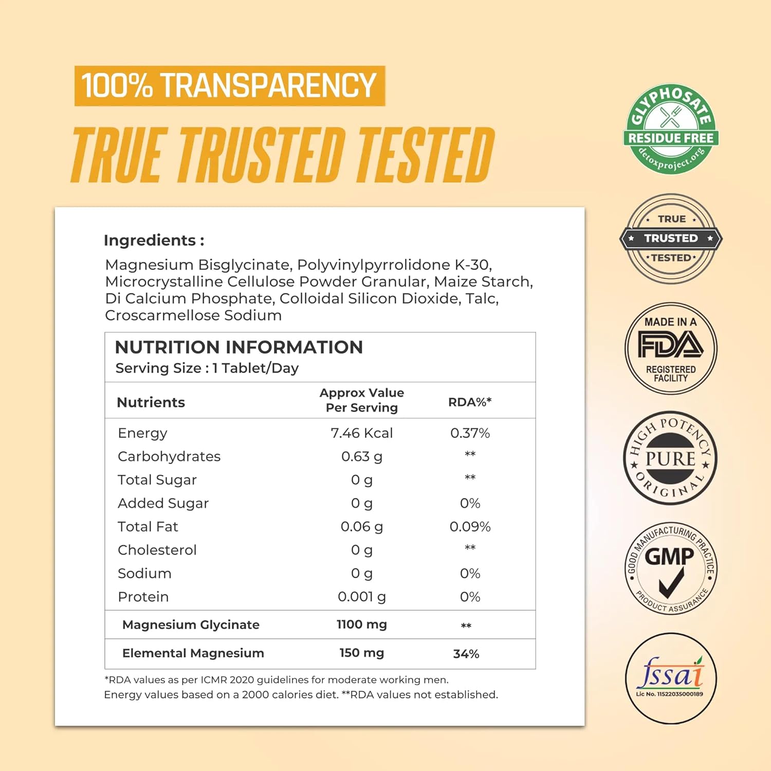 Naturaltein Magnesium Glycinate 1100mg (150mg Elemental) | Chelated High Absorption Magnesium | Supports Sleep Quality & Normal Muscle Function | Glyphosate Tested | 30 Tablets