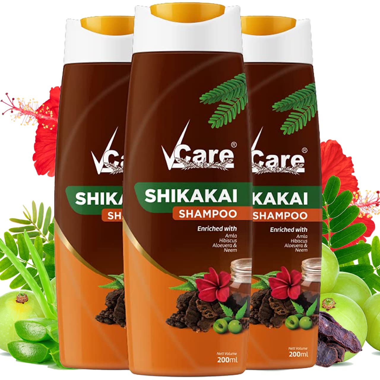 VCare Shikakai Shampoo - 200 ml (Pack of 3)