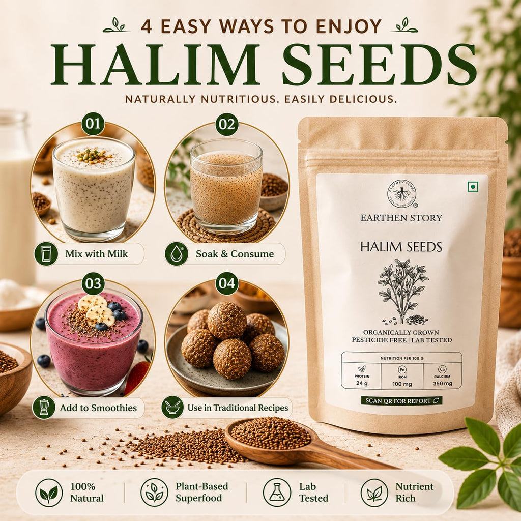 Earthen Story Edible Halim Seeds, 500g | Aliv Seeds | Rich in Iron & Fibre | For Laddu, Drinks, Smoothies & Daily Nutrition